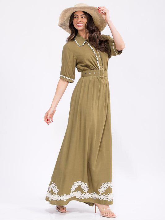 Short sleeve belted color block Rena Dress